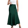 Maeau Gonna da donna a matita, in raso, a vita alta, gonna a campana, gonna a campana, gonna in raso, elastico in vita, mezza figurina, per business, feste, S-XL, verde, M