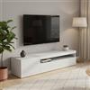 Dmora - Mobile porta TV Roberto, Credenza bassa da soggiorno a 2 ante, Base porta televisione, 100% Made in Italy, cm 150x40h37, Bianco lucido, con luce LED