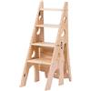 HYXSHOP 3 in 1 Gradino Pieghevole Convertibile, Sgabello Pieghevole in Legno Scala Portatile Sedia Sgabello Multifunzione Scaletta/Sedia per Casa Biblioteca 4 Gradini, Portafiori (Color : Wood, S : 47x35x90