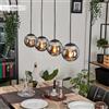 hofstein Lampadario a sospensione Gastor, lampada a sospensione in metallo/vetro nero/cromo/fumo, lampada dal design moderno retrò/vintage con ombrelli in vetro (Ø 15 cm), altezza max 149 cm, 4 x E14 senza