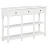 Tidyard Tavolo da consolle con 3 cassetti e 2 scomparti, tavolino d'ingresso, tavolo da parete per TV, tavolo in legno, 110 x 30 x 76 cm (lunghezza x larghezza x altezza), in legno bianco