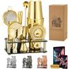Jettory Boston - Set di 10 shaker da cocktail in acciaio inox, con base acrilica, colino da bar, pinza per ghiaccio, cucchiaio da bar, misurino, pestello, perfetto per il bar di casa (oro)