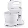 SEVERIN HM 3810 Sbattitore elettrico 300W da 3 litri con ciotola, Mixer cucina con fruste e ganci, Sbattitore elettrico con ciotola, 5 livelli di velocità e tasto Turbo, Bianco