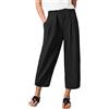 TOMEEK Pantaloni da Donna Lines Estiva 7/8 Pantaloni a Gamba Larga Pantaloni Casual in Cotone Pantaloni Eleganti Harem in Vita Elastica Pantaloni Larghi con Tasche, Nero, Taglia XXL