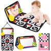 Dokeno Giochi Montessori Neonato 0 3 6 12 Mesi, Specchio Pieghevole e Libro di Stoffa Sensoriale, Tummy Time, Bianco e Nero con Massaggiagengive, Giocattolo Educativo per Neonati e Bambini