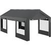 Outsunny Gazebo da Giardino per Auto e Feste, Carport Auto con Altezza Regolabile, 4 Porte e 4 Finestre, 6x3m Grigio Scuro