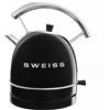 SWEISS KTL9 Bollitore elettrico vintage, 1,8 litri, corpo in ACCIAIO INOX, colore NERO RETRÒ con dettagli cromati