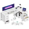 Coleshome Scrivania Angolare con Tessuto Cassetti, Reversibile Scrivania a l con Cassetto Portadocumenti, Scrivania per Computer con Porta di Ricarica USB e Presa di Corrente (Bianco, 140x70cm)