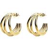 SINGULARU - Orecchini Cerchio Triple. Ottone con Placcatura Oro 18Kt. Chiusura a Pressione. Gioielli da Donna