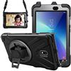 Gerutek Custodia per Samsung Galaxy Tab Active 2 8,0 Pollici 2019, T390/T395/T397 Custodia Protettiva Antiurto con Supporto Rotante 360 Gradi e Cinghia a Mano/Spalla Cover per Tab Active 2 8,0,Nero