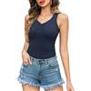 Aottori Canotta Donna Estive Canottiera con Scollo a V Basic Top Senza Maniche Slim Fit Tanktop Sexy Casual Tinta Unita Blu Scuro XXL