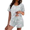 Bresdk Pigiama Donna Cotone Estivo Due Pezzi Pigiami Donna Cotone Leggero Manica Corta con Girocollo Volant per Casa, Estate, Look Casual e Relax