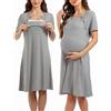 Sumeyuyu Camicia da Notte Donna Premaman Cotone Pigiama Donna maternità Manica Corta con Bottoni Pigiama Gravidanza e Allattamento
