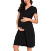 Quoboquo Camicia da Notte Allattamento Cotone Morbidissimo Camicie da Notte Premaman Manica Corta Pigiama Parto Ospedale