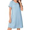 Bresdk Camicia da Notte Donna Cotone Pigiama Corto Girocollo Pigiami Estivi da Donna Pigiama Leggero e Traspirante(Azzurro,L)