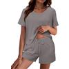 Bresdk Pigiama Donna con Cotone Estivo Corto Pigiami Donna Leggero Due Pezzi Comodo Casa Manica Corta con Coulisse per Casa e Casuale(Grigio Scuro,XL)