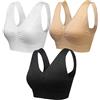 wealsex 1/2/3 Pezzi Seamless Wireless Reggiseno Sportivo Yoga con Imbottiture Estraibili Comodo Reggiseno per Ogni Giorno (Nero+Bianco+Beige,3XL)