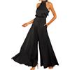 ORANDESIGNE Senza Maniche Vita Alta Long Pantaloni Schiena Nuda Fionda Tuta Intera Aderente da Donna Elegante Tinta Unita Playsuit Tuta Cerimonia Cocktail Overall Monopezzi Tutine 10-Nero M