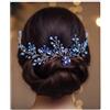 Flayem Diadema Sposa Elegante con Cristalli Strass Blu e Foglie - Fascia Regolabile per Matrimonio, Cerimonia o Serata di Gala