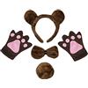 Petitebelle Fascia con papillon e coda di guanti, 4 pezzi, costume per bambini da 1 a 5 anni (orso marrone, taglia unica)
