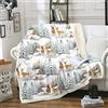 Loussiesd Elk stampato Sherpa coperta in pile con motivo animali selvatici per divano, divano, divano, tema natalizio, coperta in peluche, resistente alle macchie invernali, con albero e cervi,