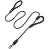 Wolfone Guinzaglio Nero 2,1 m per Cani Taglia Media e Grande | Doppio Manico Extra Imbottito, Clip a Moschettone in Metallo Bloccabile, Morsetti in Silicone Resistente