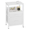 YMYNY Comodino, Tavolino con 2 Cassetti in tessuto, 2 Scaffale aperte, Tavolino Salotto, Tavolino da Divano, Tavolino da Notte per Camera da Letto, Soggiorno, Bianco con venatura di legno HST011W