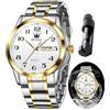 OLEVS Orologi da uomo classico argento moda maschile orologio bicolore in acciaio inox business dress casual orologio da polso calendario impermeabile blu bianco nero data quadrante, Cinturino in