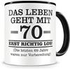 Samunshi® Tazza da caffè per compleanno con 70 anni, in ceramica, colore nero, 300 ml