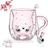 Binoster Regalo Donna Tazza Gatto Tazzine Caffè Particolari Doppia Parete Bicchieri Acqua Vetro Regalo Mamma,Ragazza,Migliore Amica Compleanno,Natale,San Valentino,Halloween Tazza Da The Tazza Cappuccino