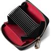 VISOUL Porta Carte di Credito in pelle, Portafoglio da Uomo in Vera Pelle di Piccole, Portafoglio con Cerniera di Blocco RFID con 11 Scomparti per Carte e 1 Scomparto per Monete Nero+Rosso