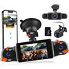 CAMECHO 4 Canali 1080P Dash Cam Auto con 64GB Speicherkarte, 360° Telecamera per Auto con WiFi, Display IPS 3 Pollici Visione Notturna Controllo Vocale, Monitor di Parcheggio 24 ore