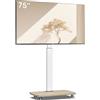 AOKCOS Supporto da pavimento per TV con ripiano in legno per TV da 43 - 75 pollici, piatto e curvo, fino a 50 kg, altezza regolabile, orientabile, max. VESA 600 x 400 mm