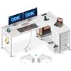 ODK Scrivania Angolare con Cassetti, Scrivania a L con Prese e Porta USB, Scrivania ad Angolo Reversibile con Spazio di Archiviazione per Ufficio a Casa, Bianco, 155×110 cm