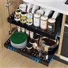 iHomara Set di 2 organizzatori per armadi espandibili con adesivo, cassetti profondi 53 cm per armadietti da cucina, 8 rastrelliera di drenaggio, larghezza regolabile da 32 a 53 cm