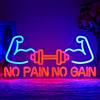 LMSIGNLY Nessun dolore, nessun guadagno, segno al neon della palestra, manubrio al neon LED, 43 cm x 33 cm, acrilico, montaggio a parete