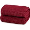 Yebeda Coperta Plaid Pile per Divano e Letto Matrimoniale, 150 x 200 cm | Coperta in Flanella a Motivo Waffle, Leggera, Morbida, Calda, Copridivano, Copriletto per Tutte le Stagioni, Rosso Vinaccia
