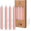 COMFORDER Set di 4 candele da tavola in tinta unita + a coste, 20 cm, durata 7 ore (rosa)