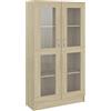 Homgoday Vetrine, libreria con ante in vetro, mobiletto autoportante per soggiorno, ufficio, credenza con scaffale, rovere Sonoma, 82,5 x 30,5 x 150 cm, in legno ingegnerizzato