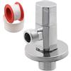 AERZETIX - C74953 - Valvola d'arresto ad angolo 1/2x3/8 + rosetta e guarnizione in PTFE con maniglia ottagonale - in ottone e rivestimento nichelato - raccordo rubinetto acqua lavello bagno cucina