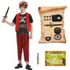 Kitimi Costume Pirata Bambino Vestito Pirata Bambini con Accessori Pirata Benda Bandana Toppa Bussola Borsa Orecchino Pirata Costumi di Carnevale Kids per Feste e Cosplay Costume Halloween Party Show