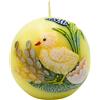 Dekohelden24 Candela di Pasqua, per pulcini, candela a sfera con applicazione in giallo delicato, dipinta a mano, Ø 8 cm