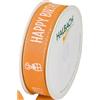 Halbach Nastro in seta HAPPY BIRTHDAY, larghezza 25 mm, lunghezza 18 m, nastro regalo per compleanno, nastro per decorazioni di compleanno, colore: arancione/bianco