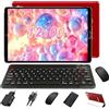 GOODTEL 2025 Tablet Android da 10 pollici 4GB RAM + 64GB ROM | 8000mAh | Doppia fotocamera 5 + 8 Megapixel | Bluetooth | WiFi | MicroSD 4-256 GB, Tipo C, OTG con custodia, tastiera e mouse - Rosso