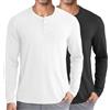 COOFANDY Maglie Henley da Uomo Maglioni a Maniche Lunghe Maglie Termiche in Maglia Senza Colletto Magliette da Nonno Maglioni Leggeri di Base per Uomo Nero & Blu Navy XXL