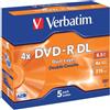 Verbatim DVD-R 215Min 8.5Gb 4x - Double Layer Jewel Case - Confezione da 5 - 43543