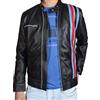 Fashion_First Eddie Brock Venom 2 Tom Hardy Black Racing Biker Jacket - Rosso e Blu Stripes Vera Pelle Outwear, Nero , M