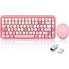 Perixx PERIDUO-713 - Mini tastiera wireless 2,4 GHz, tasti rotondi stile retrò, per PC e tablet, colore: rosa pastello, spagnolo QWERTY
