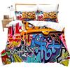 Loussiesd Hippie Graffiti - Set copripiumino 135x200cm moderni biancheria da letto da parete Urban Street Art copriletto con 1 federe con cerniera
