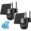 Xega 2 Pezzi 4G Telecamera Solare Esterno Con SIM Scheda,2K HD PTZ Telecamere Senza F